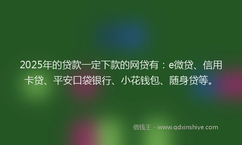 2025年的贷款一定下款的网贷有：e微贷、信用卡贷、平安口袋银行、小花钱包、随身贷等。