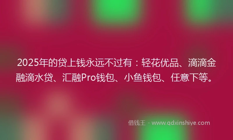 2025年的贷上钱永远不过有：轻花优品、滴滴金融滴水贷、汇融Pro钱包、小鱼钱包、任意下等。