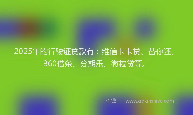 2025年的行驶证贷款有：维信卡卡贷、替你还、360借条、分期乐、微粒贷等。