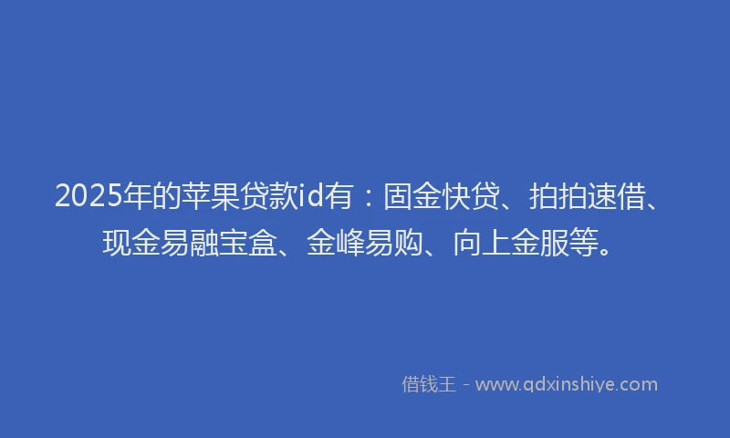 2025年的苹果贷款id有：固金快贷、拍拍速借、现金易融宝盒、金峰易购、向上金服等。