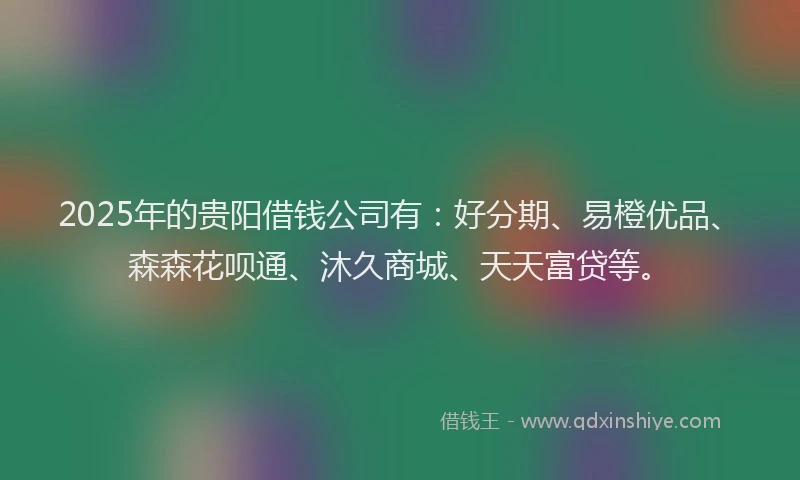 2025年的贵阳借钱公司有：好分期、易橙优品、森森花呗通、沐久商城、天天富贷等。