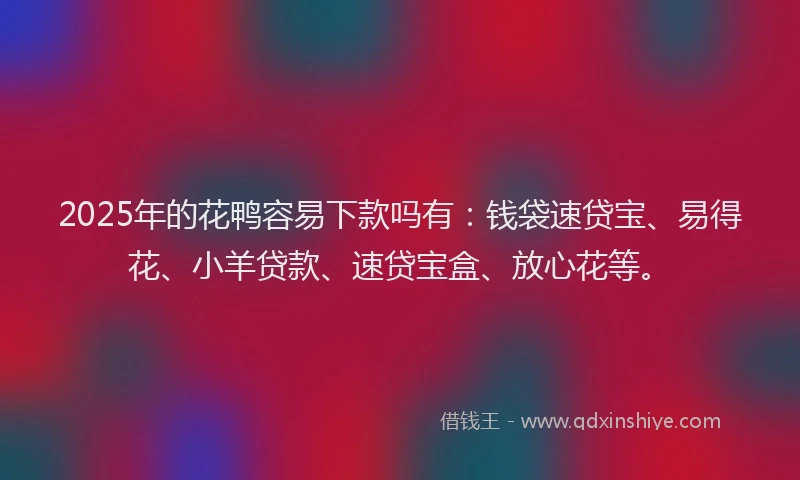 2025年的花鸭容易下款吗有：钱袋速贷宝、易得花、小羊贷款、速贷宝盒、放心花等。
