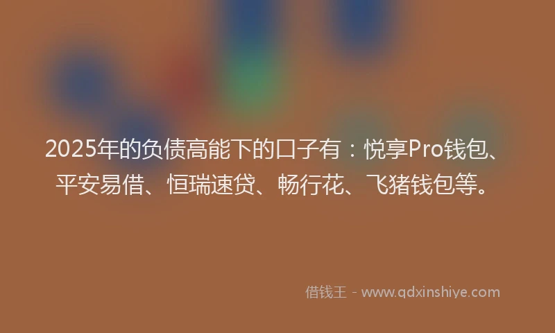 2025年的负债高能下的口子有：悦享Pro钱包、平安易借、恒瑞速贷、畅行花、飞猪钱包等。