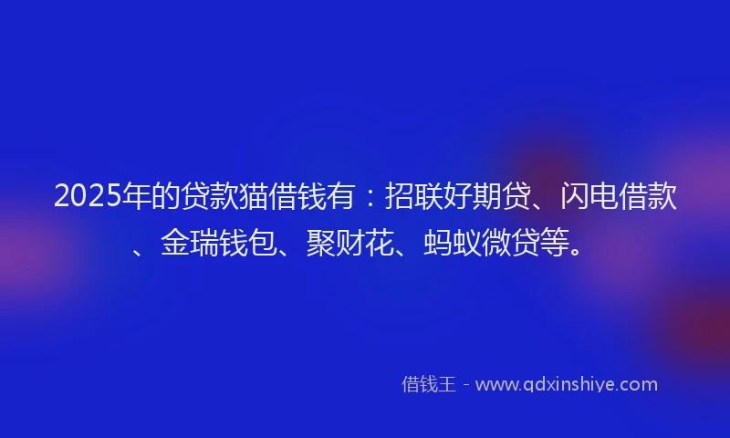 2025年的贷款猫借钱有：招联好期贷、闪电借款、金瑞钱包、聚财花、蚂蚁微贷等。