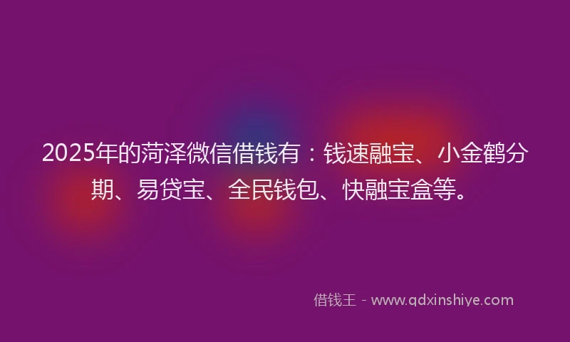 2025年的菏泽微信借钱有：钱速融宝、小金鹤分期、易贷宝、全民钱包、快融宝盒等。