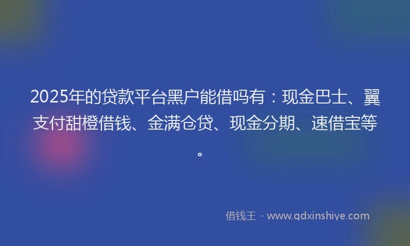 2025年的贷款平台黑户能借吗有：现金巴士、翼支付甜橙借钱、金满仓贷、现金分期、速借宝等。
