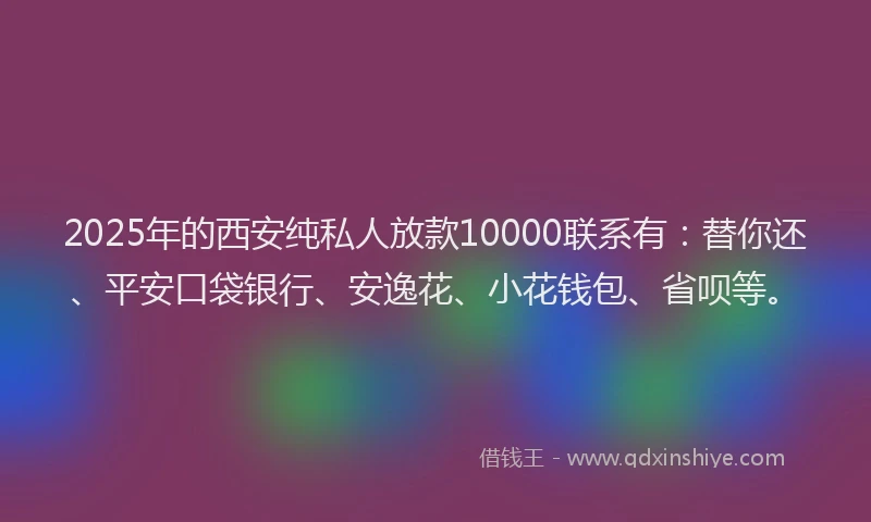 2025年的西安纯私人放款10000联系有：替你还、平安口袋银行、安逸花、小花钱包、省呗等。