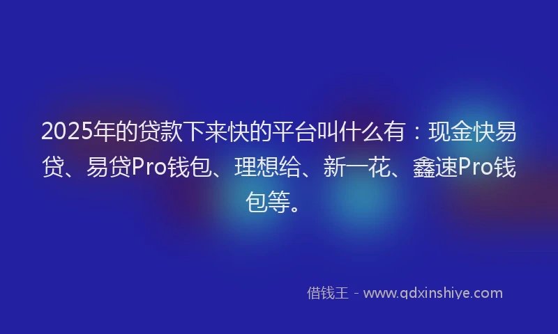 2025年的贷款下来快的平台叫什么有：现金快易贷、易贷Pro钱包、理想给、新一花、鑫速Pro钱包等。
