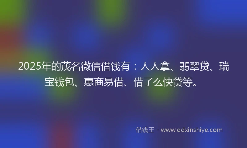 2025年的茂名微信借钱有：人人拿、翡翠贷、瑞宝钱包、惠商易借、借了么快贷等。