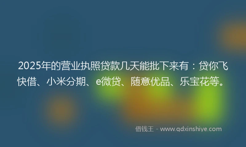 2025年的营业执照贷款几天能批下来有：贷你飞快借、小米分期、e微贷、随意优品、乐宝花等。