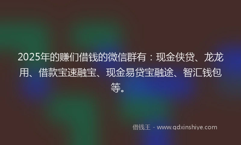 2025年的赚们借钱的微信群有：现金侠贷、龙龙用、借款宝速融宝、现金易贷宝融途、智汇钱包等。