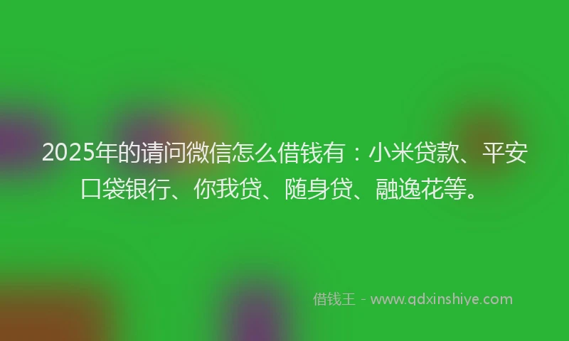 2025年的请问微信怎么借钱有：小米贷款、平安口袋银行、你我贷、随身贷、融逸花等。