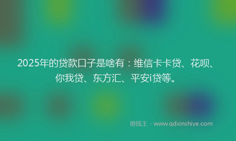 2025年的贷款口子是啥有：维信卡卡贷、花呗、你我贷、东方汇、平安i贷等。
