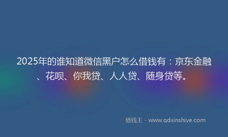 2025年的谁知道微信黑户怎么借钱有：京东金融、花呗、你我贷、人人贷、随身贷等。