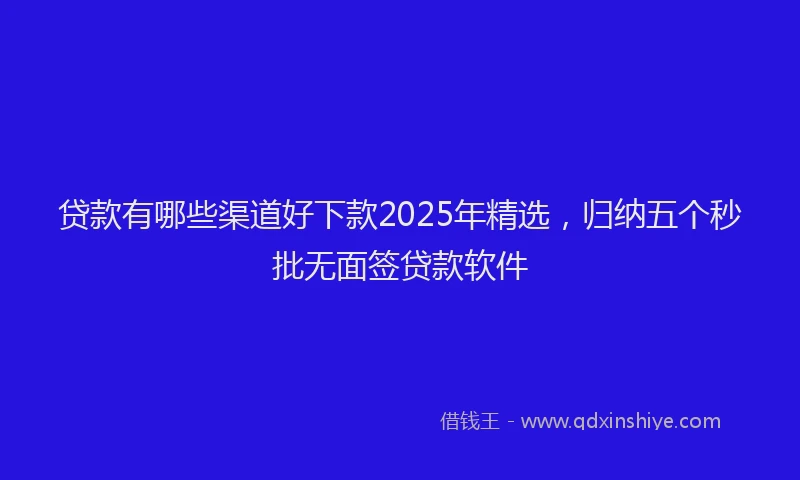 贷款有哪些渠道好下款2025年精选，归纳五个秒批无面签贷款软件