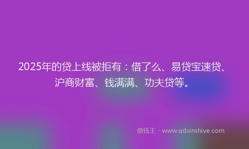 2025年的贷上线被拒有：借了么、易贷宝速贷、沪商财富、钱满满、功夫贷等。