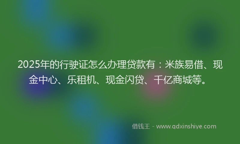 2025年的行驶证怎么办理贷款有：米族易借、现金中心、乐租机、现金闪贷、千亿商城等。