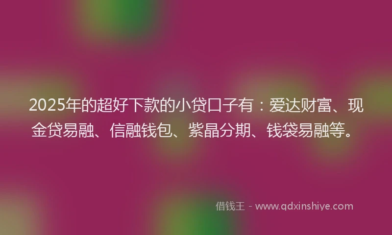 2025年的超好下款的小贷口子有：爱达财富、现金贷易融、信融钱包、紫晶分期、钱袋易融等。