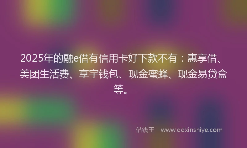 2025年的融e借有信用卡好下款不有：惠享借、美团生活费、享宇钱包、现金蜜蜂、现金易贷盒等。