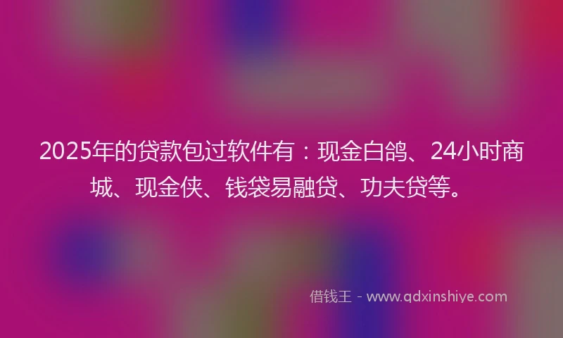 2025年的贷款包过软件有：现金白鸽、24小时商城、现金侠、钱袋易融贷、功夫贷等。