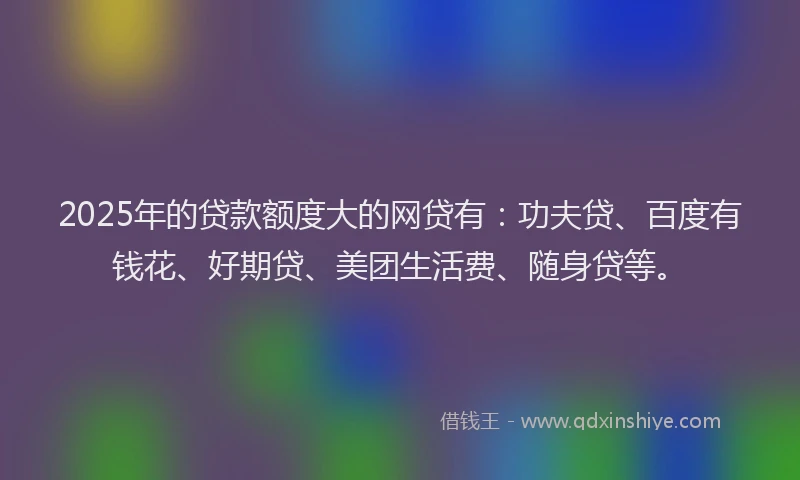 2025年的贷款额度大的网贷有：功夫贷、百度有钱花、好期贷、美团生活费、随身贷等。