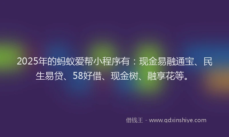 2025年的蚂蚁爱帮小程序有：现金易融通宝、民生易贷、58好借、现金树、融享花等。