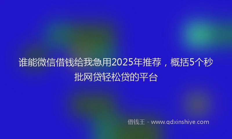 谁能微信借钱给我急用2025年推荐，概括5个秒批网贷轻松贷的平台