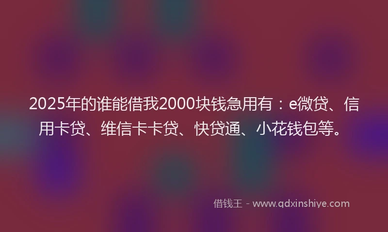 2025年的谁能借我2000块钱急用有：e微贷、信用卡贷、维信卡卡贷、快贷通、小花钱包等。