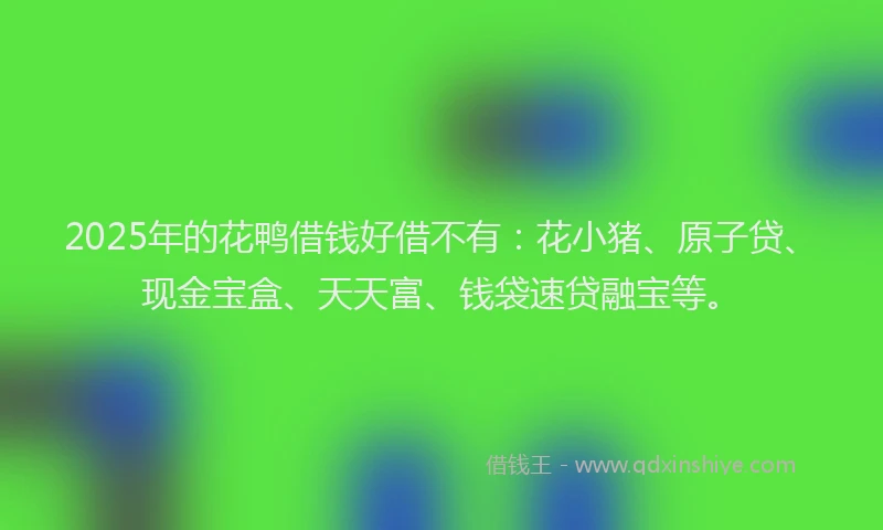 2025年的花鸭借钱好借不有：花小猪、原子贷、现金宝盒、天天富、钱袋速贷融宝等。