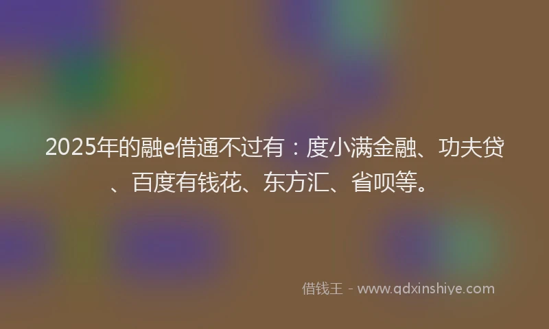 2025年的融e借通不过有：度小满金融、功夫贷、百度有钱花、东方汇、省呗等。