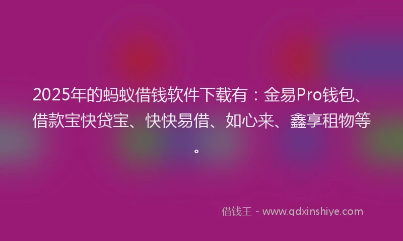 2025年的蚂蚁借钱软件下载有：金易Pro钱包、借款宝快贷宝、快快易借、如心来、鑫享租物等。