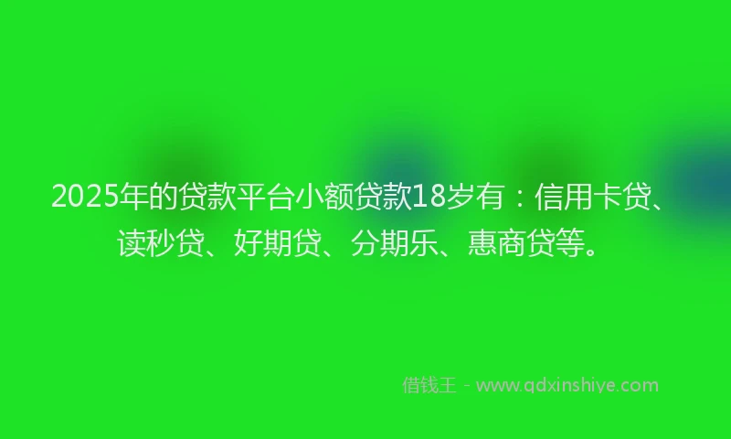 2025年的贷款平台小额贷款18岁有：信用卡贷、读秒贷、好期贷、分期乐、惠商贷等。