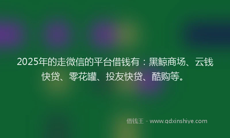 2025年的走微信的平台借钱有：黑鲸商场、云钱快贷、零花罐、投友快贷、酷购等。