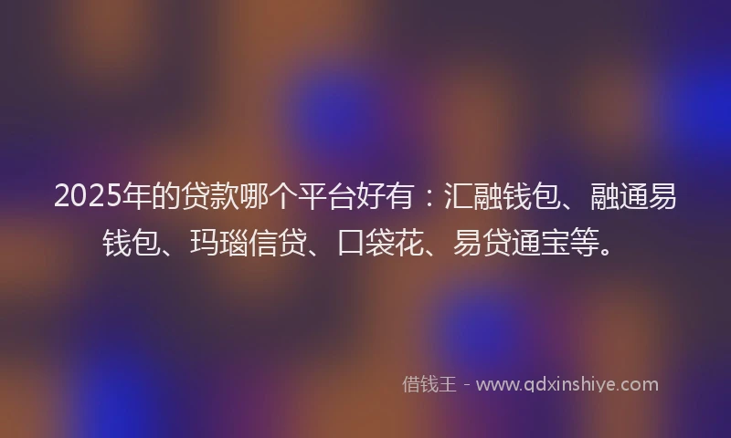 2025年的贷款哪个平台好有：汇融钱包、融通易钱包、玛瑙信贷、口袋花、易贷通宝等。