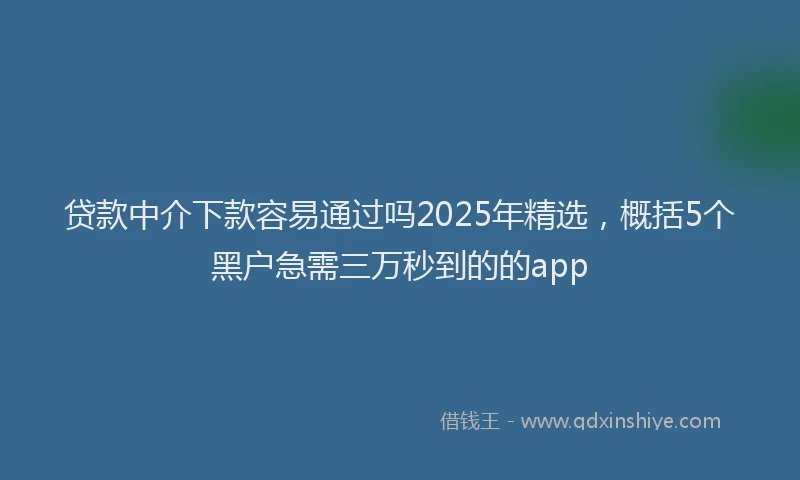 贷款中介下款容易通过吗2025年精选，概括5个黑户急需三万秒到的的app