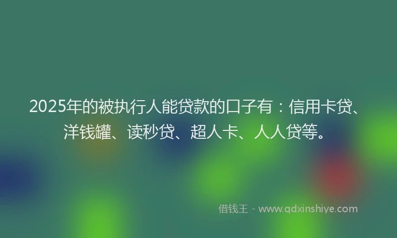 2025年的被执行人能贷款的口子有：信用卡贷、洋钱罐、读秒贷、超人卡、人人贷等。