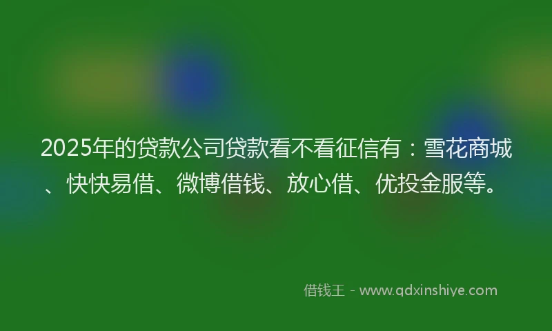 2025年的贷款公司贷款看不看征信有：雪花商城、快快易借、微博借钱、放心借、优投金服等。