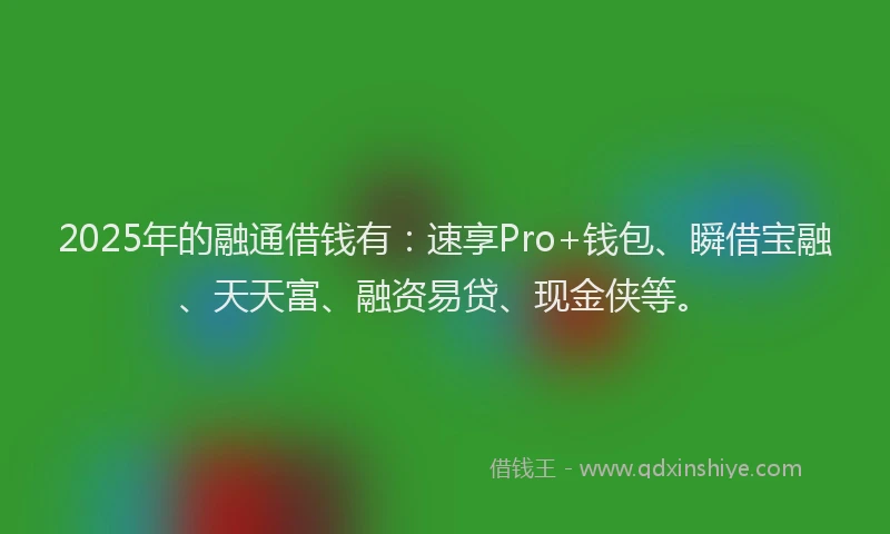 2025年的融通借钱有：速享Pro+钱包、瞬借宝融、天天富、融资易贷、现金侠等。