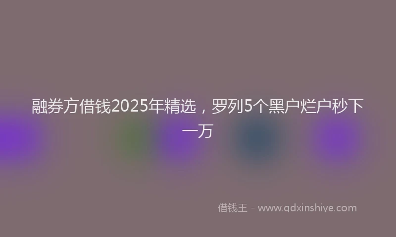 融券方借钱2025年精选，罗列5个黑户烂户秒下一万