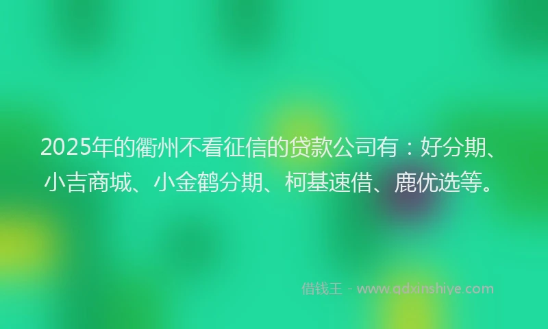 2025年的衢州不看征信的贷款公司有：好分期、小吉商城、小金鹤分期、柯基速借、鹿优选等。