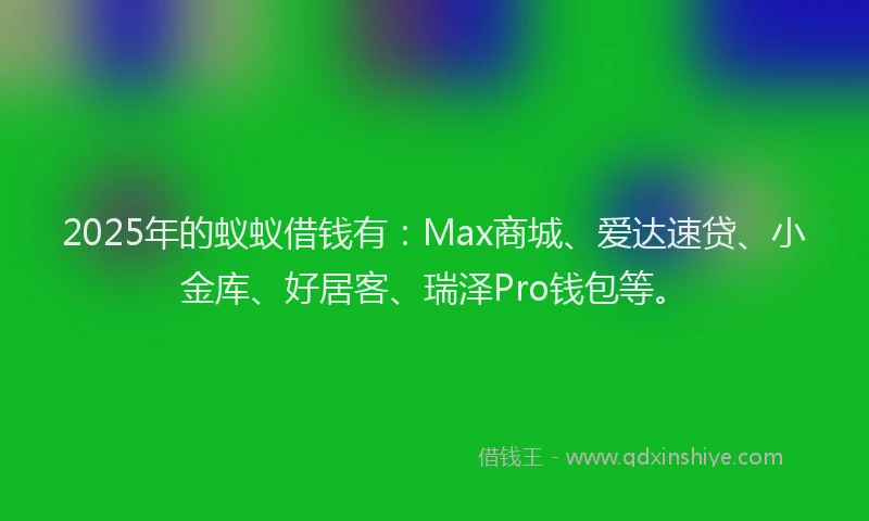 2025年的蚁蚁借钱有：Max商城、爱达速贷、小金库、好居客、瑞泽Pro钱包等。
