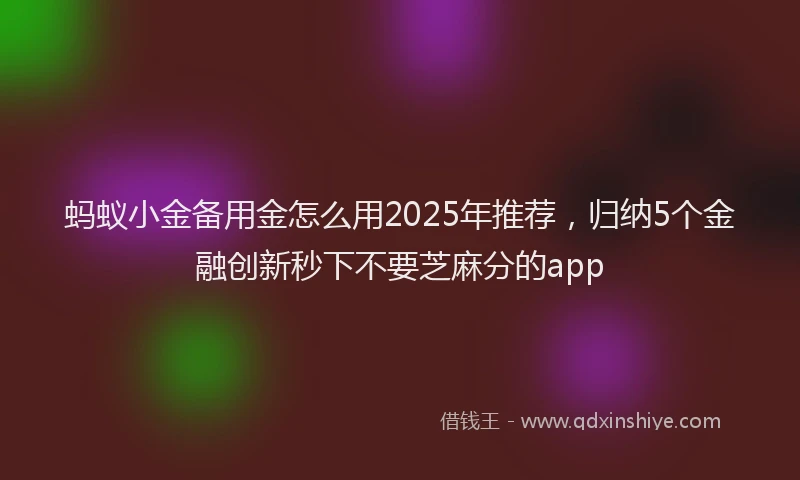 蚂蚁小金备用金怎么用2025年推荐，归纳5个金融创新秒下不要芝麻分的app