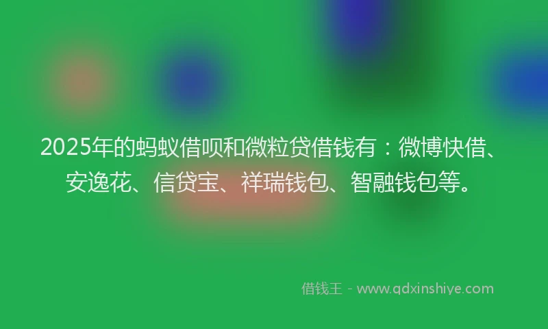 2025年的蚂蚁借呗和微粒贷借钱有：微博快借、安逸花、信贷宝、祥瑞钱包、智融钱包等。