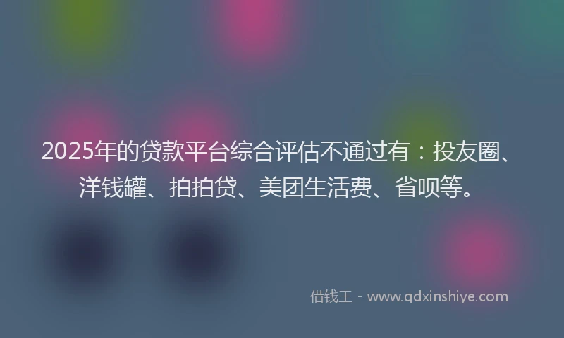 2025年的贷款平台综合评估不通过有：投友圈、洋钱罐、拍拍贷、美团生活费、省呗等。
