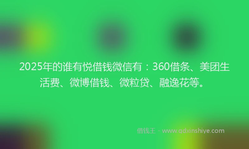 2025年的谁有悦借钱微信有：360借条、美团生活费、微博借钱、微粒贷、融逸花等。
