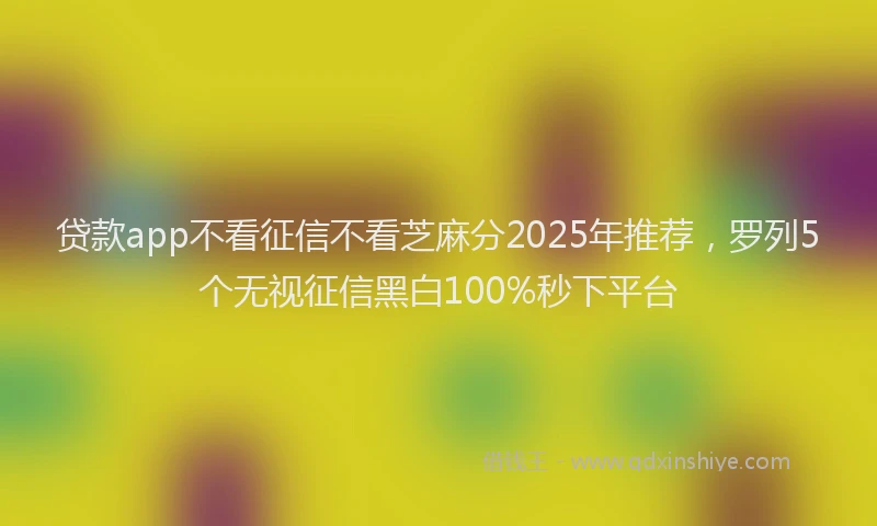 贷款app不看征信不看芝麻分2025年推荐，罗列5个无视征信黑白100%秒下平台