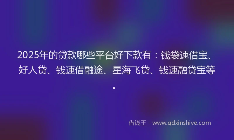 2025年的贷款哪些平台好下款有：钱袋速借宝、好人贷、钱速借融途、星海飞贷、钱速融贷宝等。