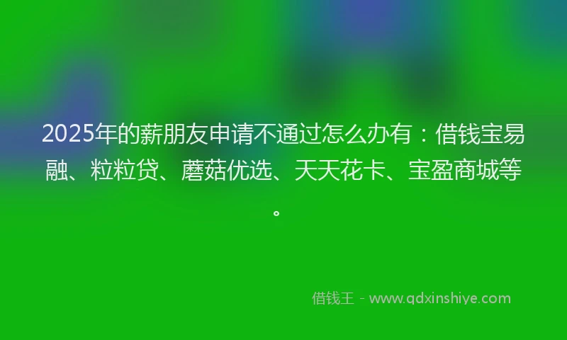 2025年的薪朋友申请不通过怎么办有：借钱宝易融、粒粒贷、蘑菇优选、天天花卡、宝盈商城等。