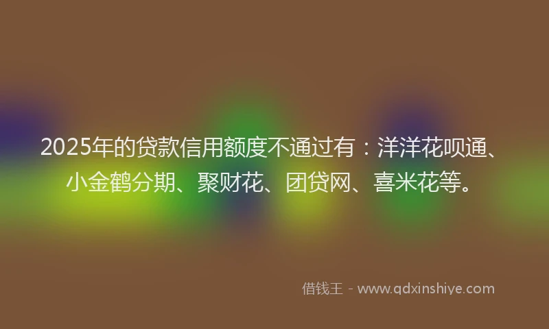 2025年的贷款信用额度不通过有：洋洋花呗通、小金鹤分期、聚财花、团贷网、喜米花等。