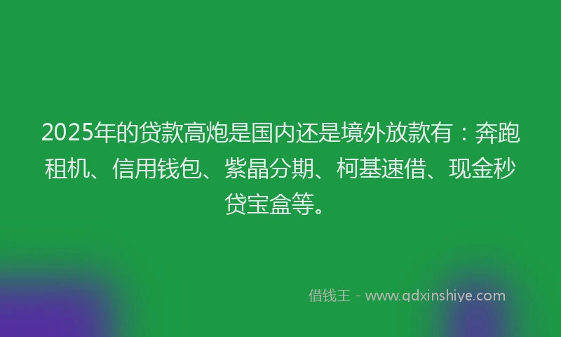 2025年的贷款高炮是国内还是境外放款有：奔跑租机、信用钱包、紫晶分期、柯基速借、现金秒贷宝盒等。